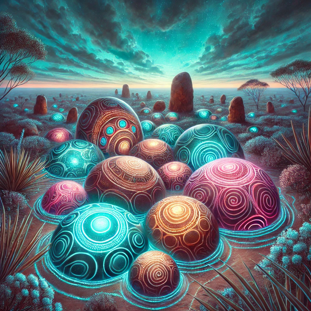 Devil's Marbles folklore illustration Devil's Marbles folklore illustration