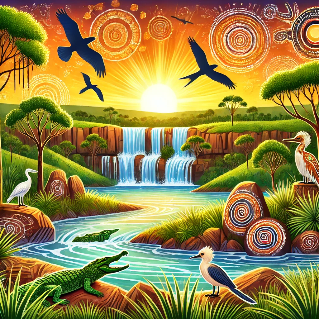 Artistic depiction of Kakadu National Park from Aboriginal Folklore Artistic depiction of Kakadu National Park from Aboriginal Folklore