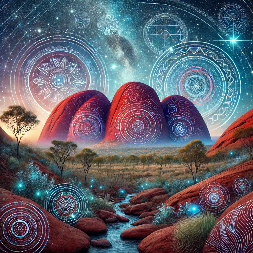 Artistic depiction of Kata Tjuta from Aboriginal Folklore