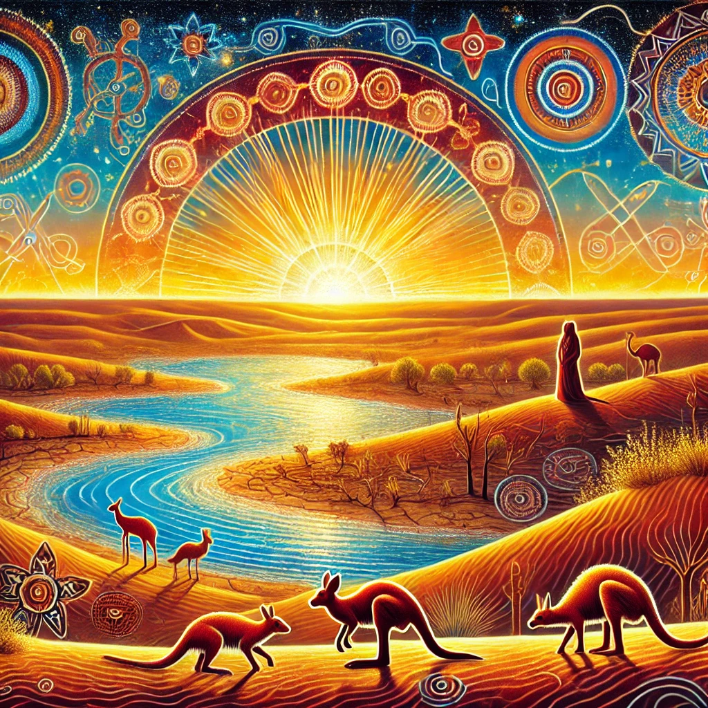 Artistic depiction of Lake Mungo from Aboriginal Folklore Artistic depiction of Lake Mungo from Aboriginal Folklore