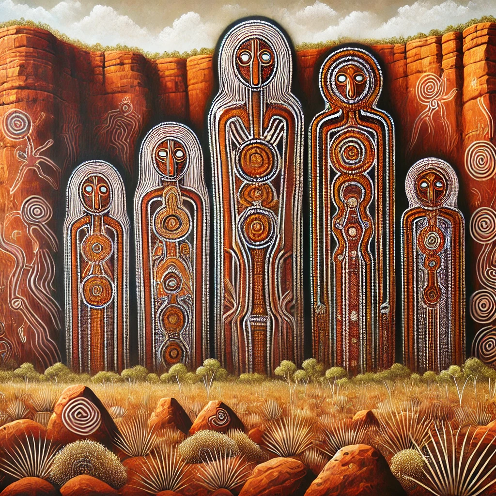 Artistic depiction of Quinkan Spirits from Aboriginal Folklore Artistic depiction of Quinkan Spirits from Aboriginal Folklore