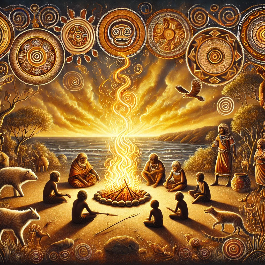 Artistic depiction of Origin of Fire from Aboriginal Folklore Artistic depiction of Origin of Fire from Aboriginal Folklore