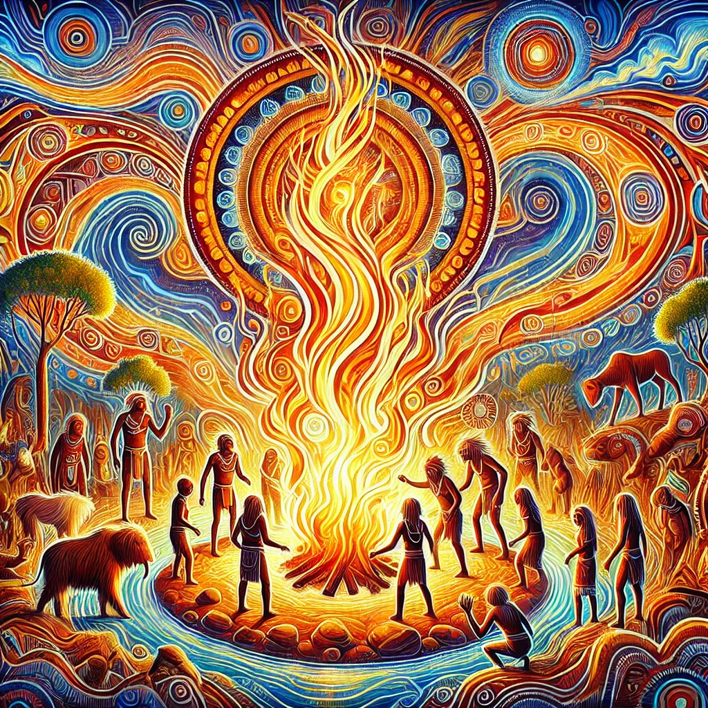 Origin of Fire - Aboriginal Folklore illustration Origin of Fire - Aboriginal Folklore illustration