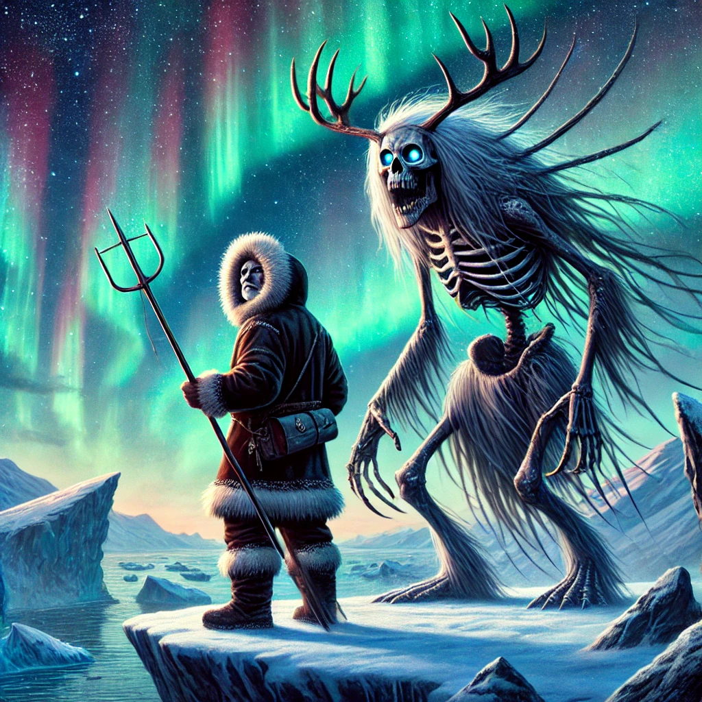 Hunter and the Tupilak - Inuit Folklore illustration Hunter and the Tupilak - Inuit Folklore illustration