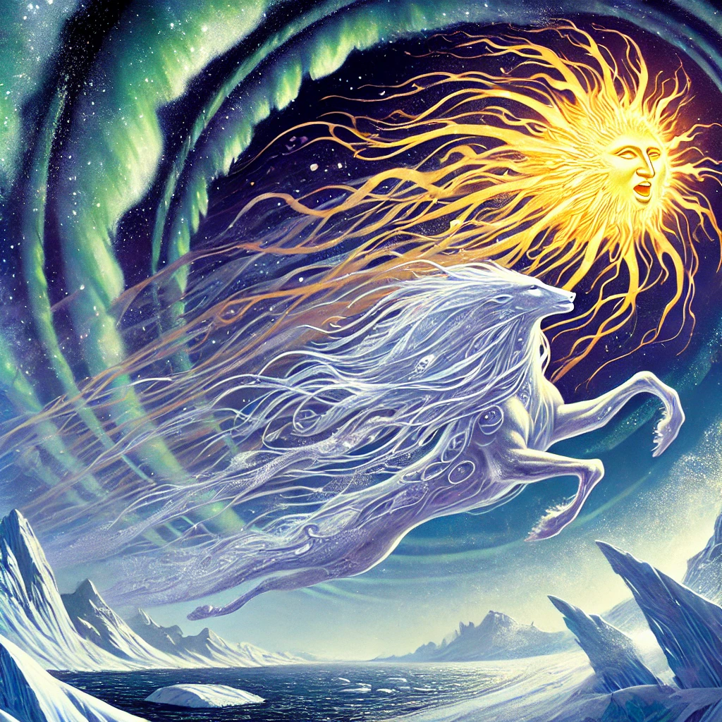 Artistic depiction of Sun and Moon Chase from Inuit Folklore Artistic depiction of Sun and Moon Chase from Inuit Folklore