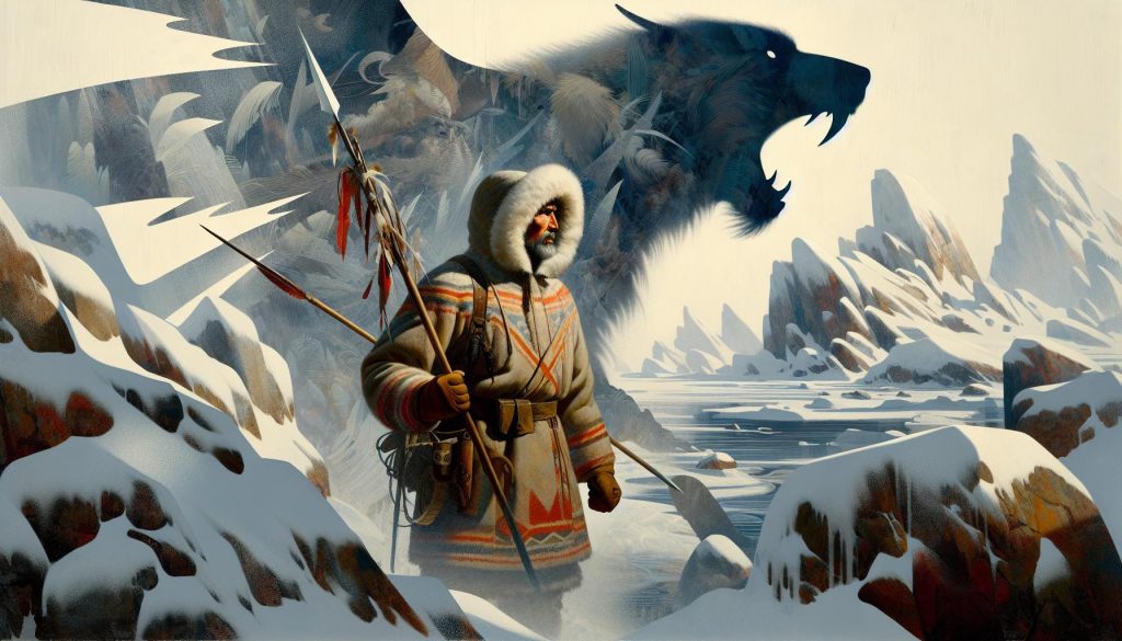Hunter and the Tupilak - mythological figure from Inuit Folklore Hunter and the Tupilak - mythological figure from Inuit Folklore