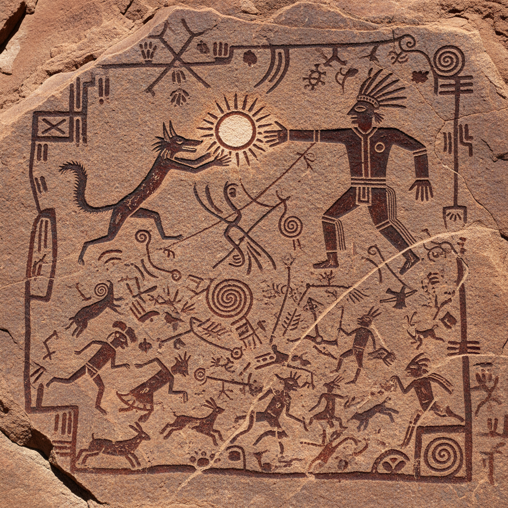 Coyote Trickster - Mythology Scene Scene from the legend of Coyote Trickster