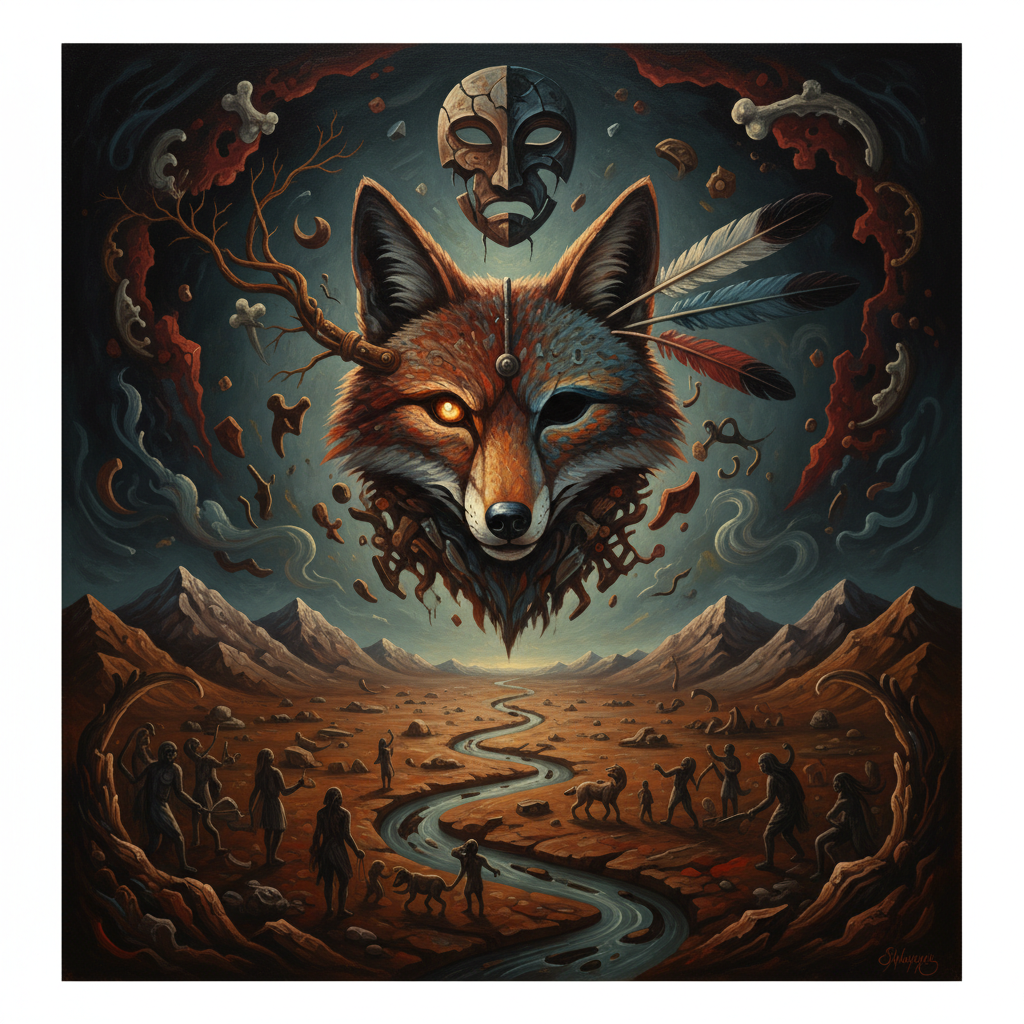 Coyote Trickster - Symbolic Artwork Symbolic depiction of Coyote Trickster mythology