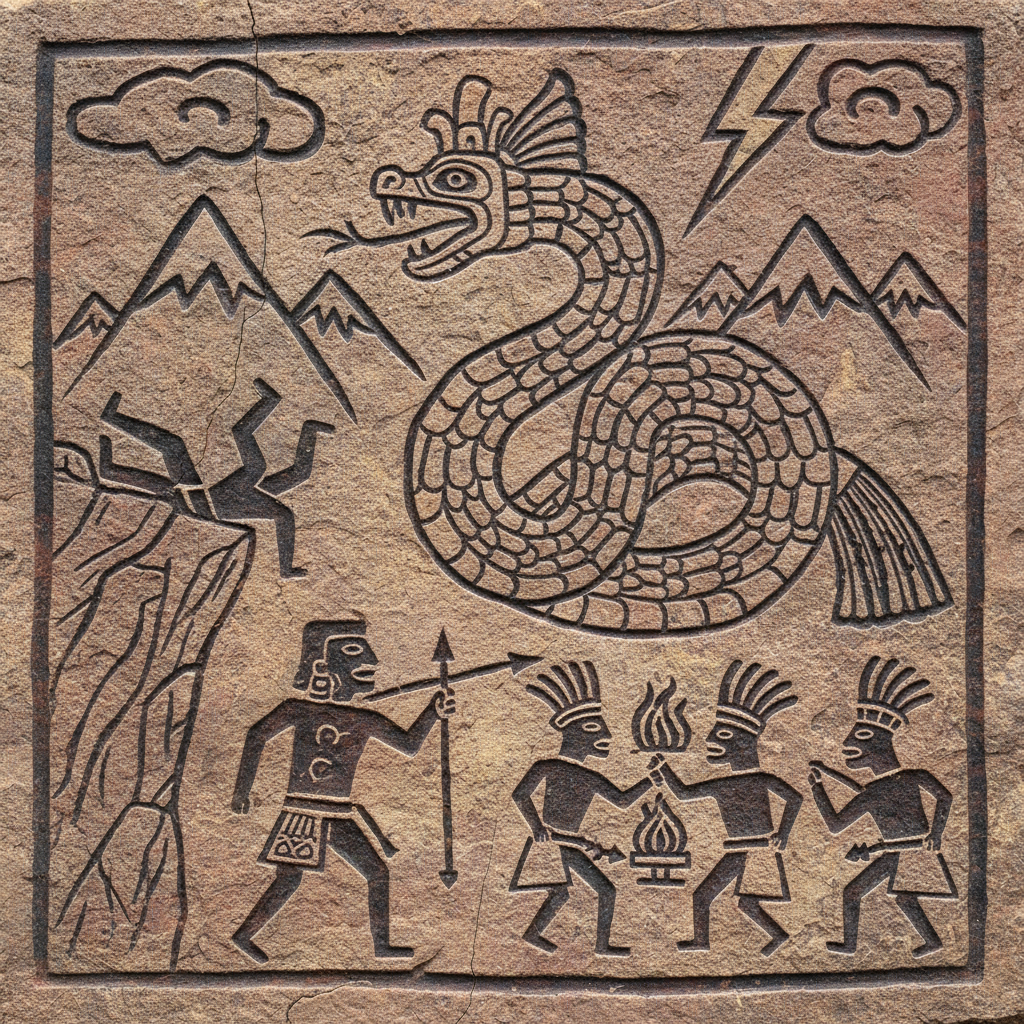Kukulkan - Mythology Scene Scene from the legend of Kukulkan