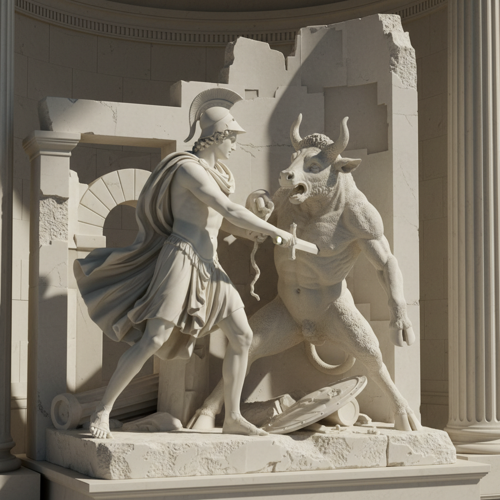 Scene from the legend of Minotaur